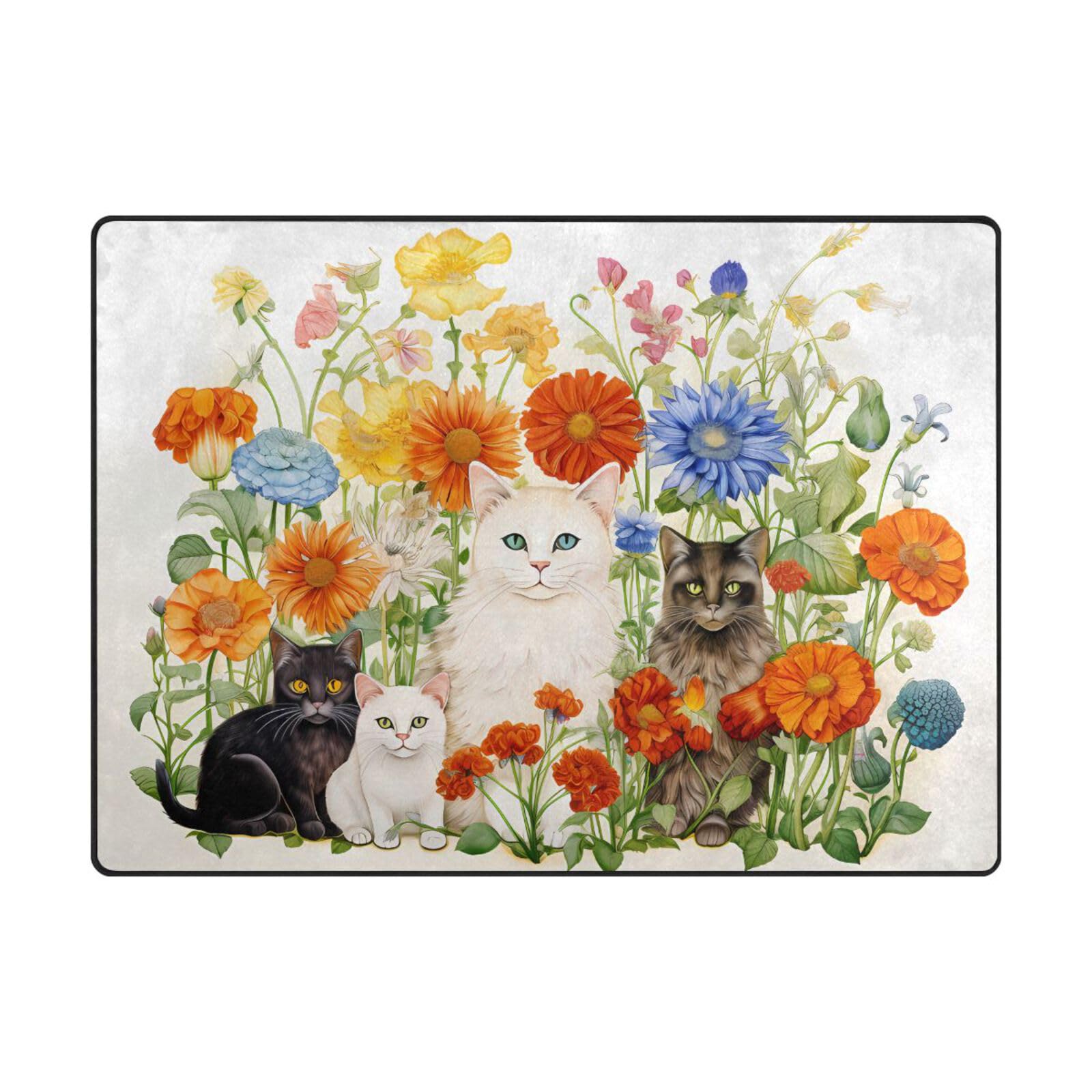 Tapis de sol chat et fleurs colorées pour chambre et salon cosy