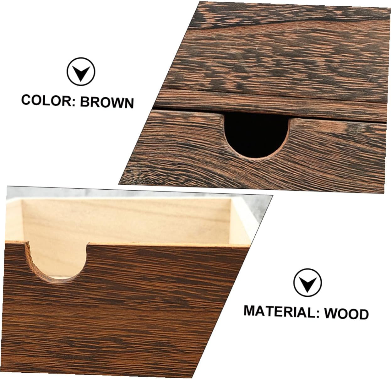 Wooden Multi-layer Storage Drawer Box with Three Pull Shelves Retro Desktop Organizer with Semicircle Handles Brown Wood Grain Texture for Home Office Accessories