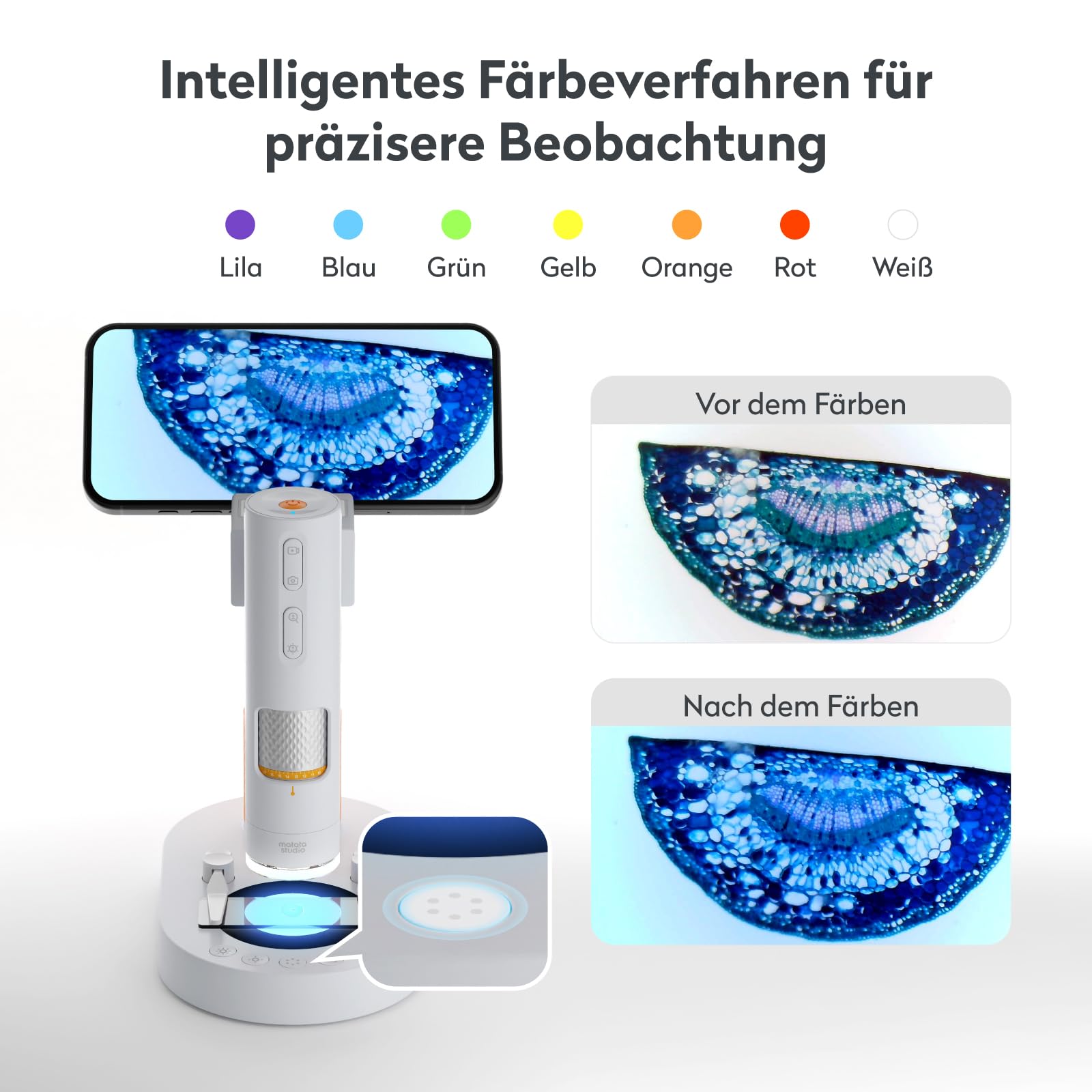 Mikroskop für Kinder, MatataStudio MX1-AS USB Digitales Mikroskop mit 3,5x-1000x, Multifunktionsstativ, 2*LEDs, Objektträger, unterstützt Foto/Video, Tragbares Handmikroskop für Handy & iPad