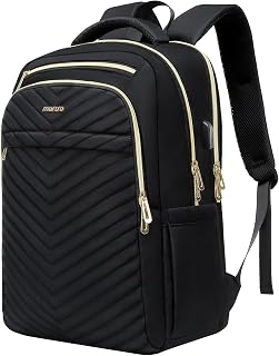 MOSISO Laptop Backpack for Women Men, 15.6-16 inch Anti-Theft Casual Daypack with USB Charging Port & Luggage Strap & Reinforced Handle, Quilted Polyester Work Travel Business Carry On Backpack, Black