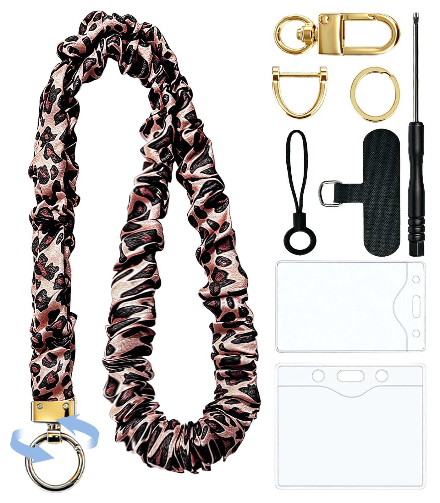 RAYTRUST Scrunchie Lanyard for ID Badges and Keys, Teacher Lanyard for Keys, Soft Satin Neck Strap, Stretchy Lanyards with ID Holder and 2 Badge Holders for Nurses & Office - 19-30" Reach
