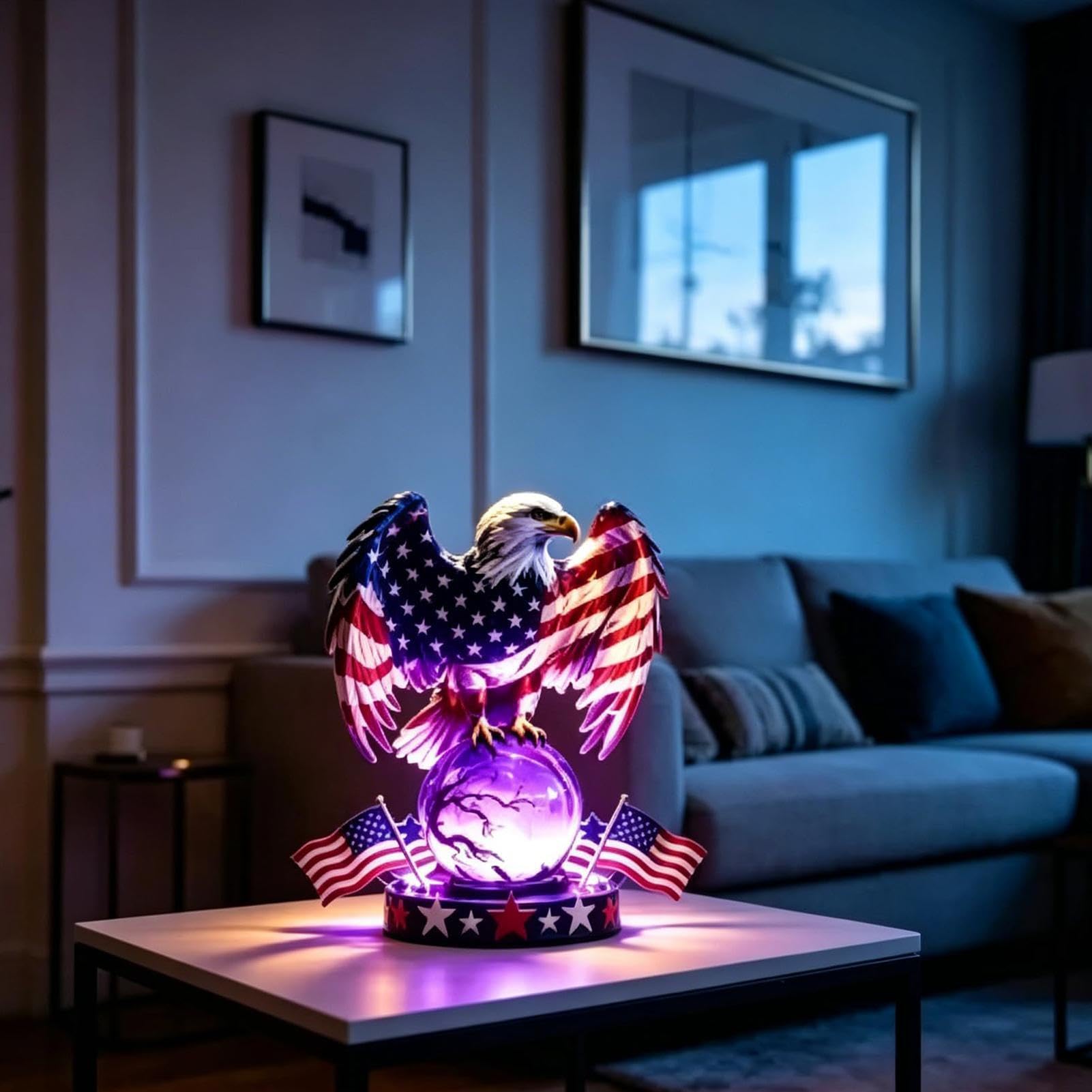 Lampada da comodino patriottica -bianco-blu illuminazione da collezione per