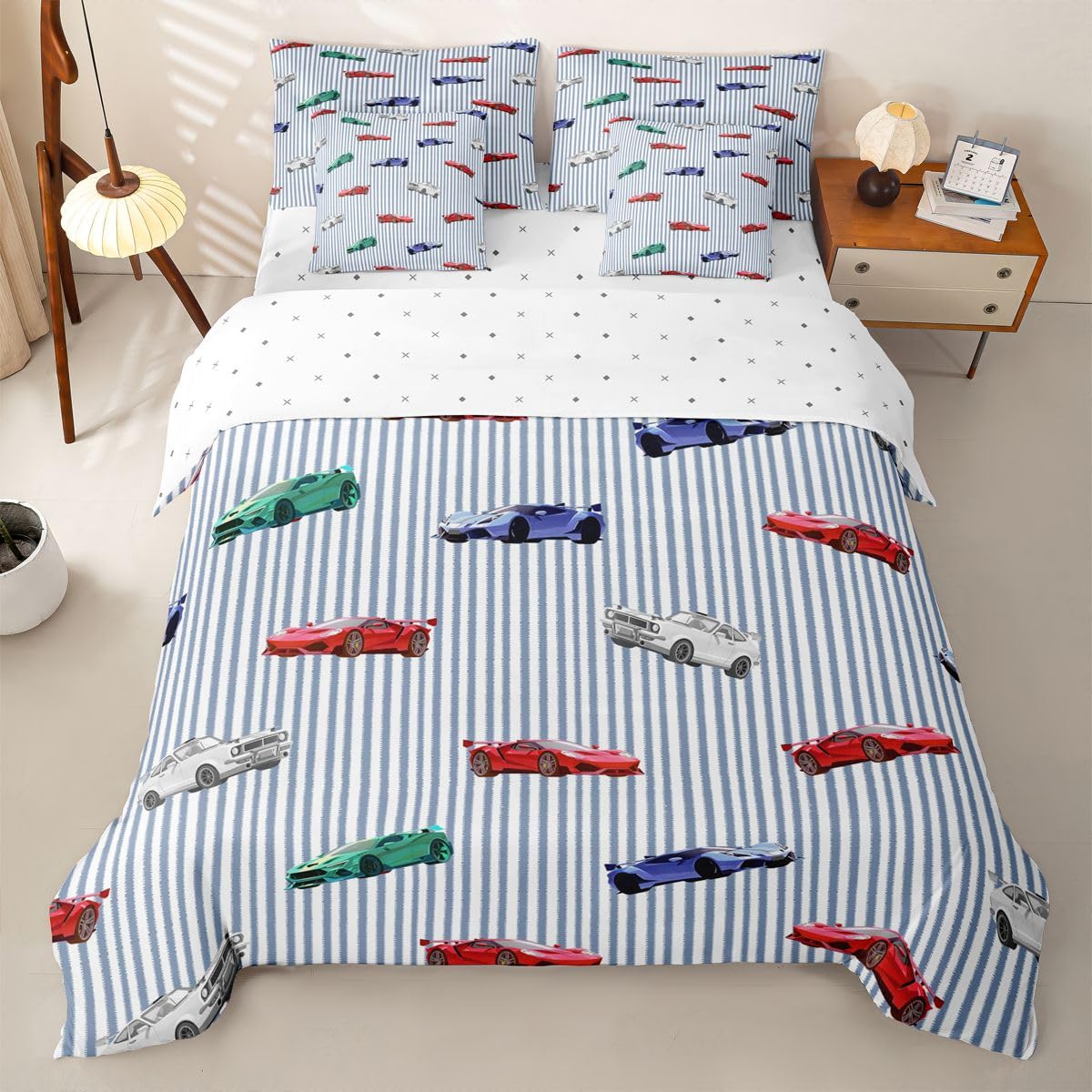 Homewish Süße Jungen Blaues Kinder Auto 200x200 Bettwäsche 7teilig