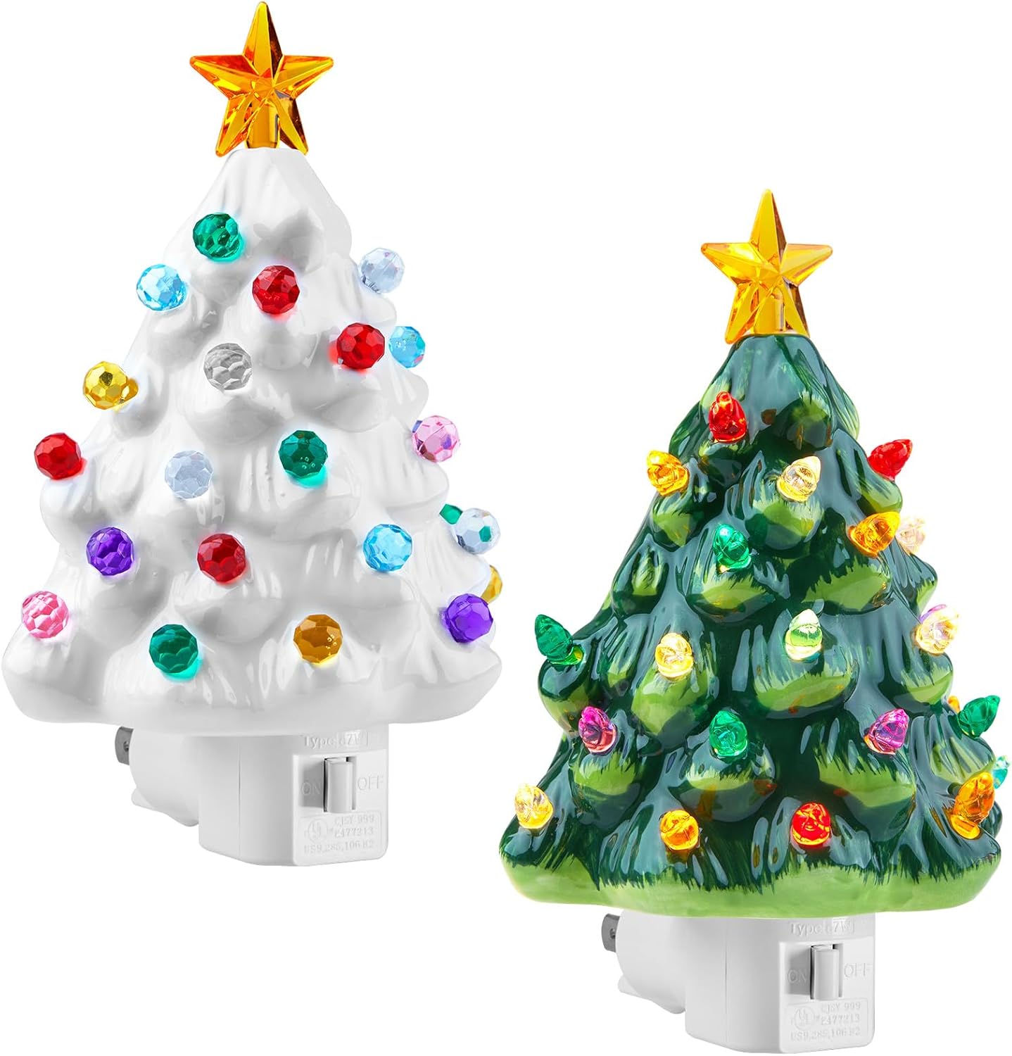 Brightown Ceramic Christmas Tree Night Light 2 Pack Vintage Christmas Night Light