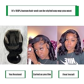 Douyin Bob Wig Human Hair 13x4 Frontal Lace Wig Body Wave HD Lace Front Wigs Human Hair Pre Plucked Glueless Bob Wigs for Women (12 inch,Natural Black)