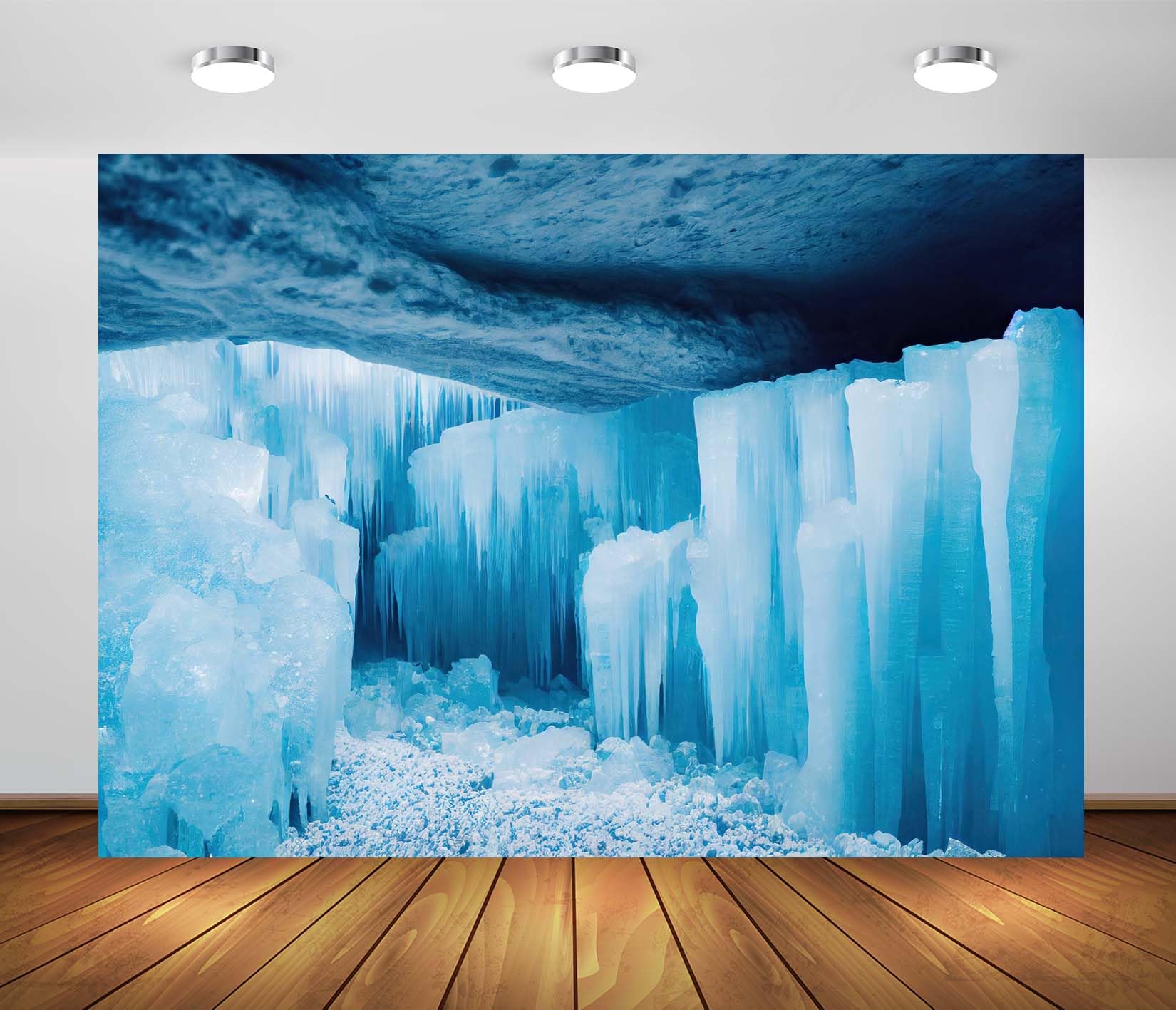 BELECO 10x8ft Fabric Ice Cave Backdrop Polar Arctic Scene Ice Crystals Cave Icicle Glacier Ice and Snow World Background Winter Wonderland Christmas