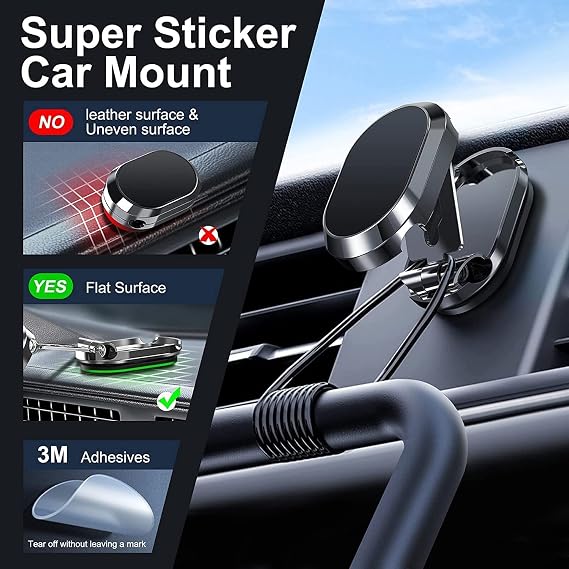 Cell Phone Holder,720-Degree Adjustable Swivel and Foldable Phone Bracket,New Alloy Folding Magnetic Car Phone Holder,720 Rotate Magnetic Car Phone Holder Foldable Universal (Silver*2)