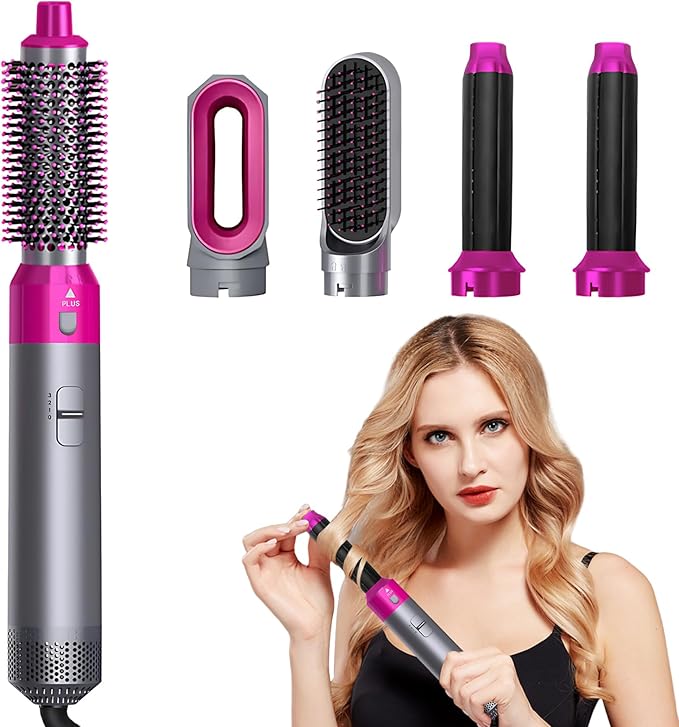 Spazzola Ad Aria Calda 5 in 1 - Spazzola Asciugacapelli 1000W Ferro Arricciacapelli Ioni Negativi con 3 Temperature, Air Styler per Asciugatura Raddrizzamento Stampaggio Volume