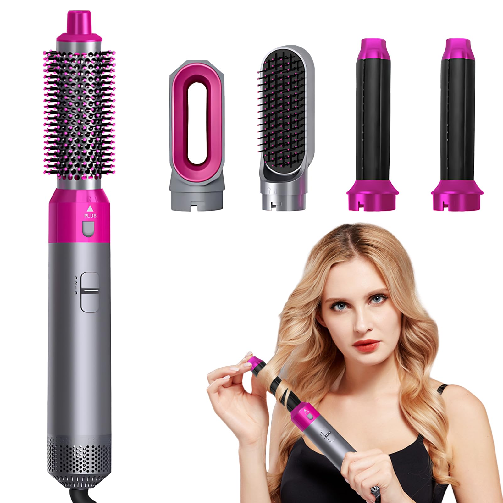 Spazzola Ad Aria Calda 5 in 1 - Spazzola Asciugacapelli 1000W Ferro Arricciacapelli Ioni Negativi con 3 Temperature, Air Styler per Asciugatura Raddrizzamento Stampaggio Volume