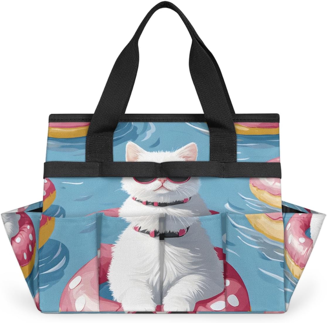 Cool Cat Swim Ring Garden Tool Bag with Hard Bottom and 10 Pockets