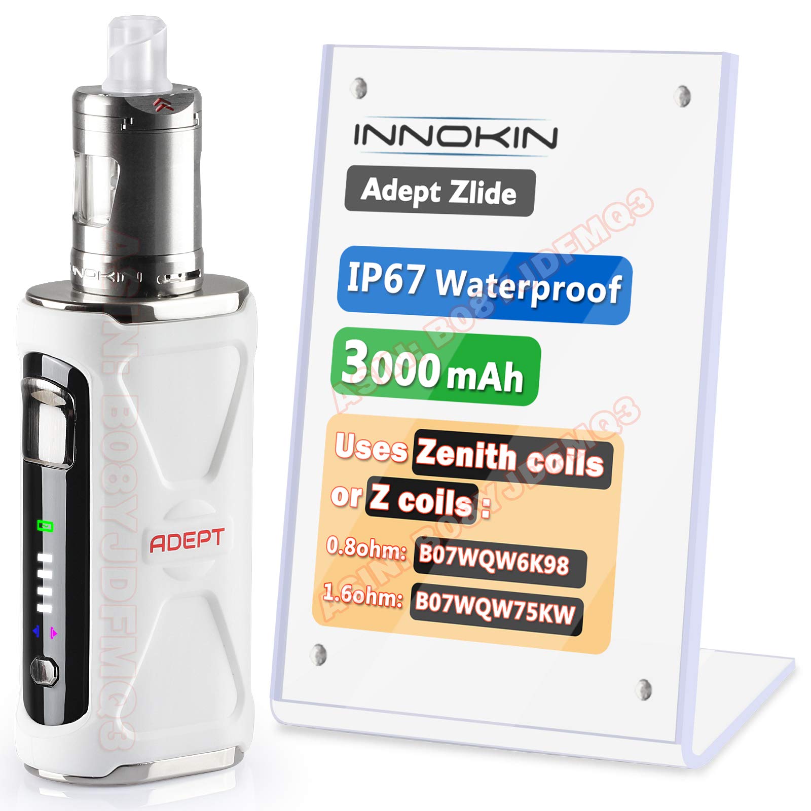 Innokin Adept Zlide Kit, 3000mAh E-Cigarette Vape 2ml Vapouriser Using  Zenith Z-Coils, IP67 Waterproof, LED Display, MTL Smooth Vaping,  Auto-Wattage-Selection, AMZ Edition, No Nicotine -White : Amazon.co.uk:  Health & Personal Care