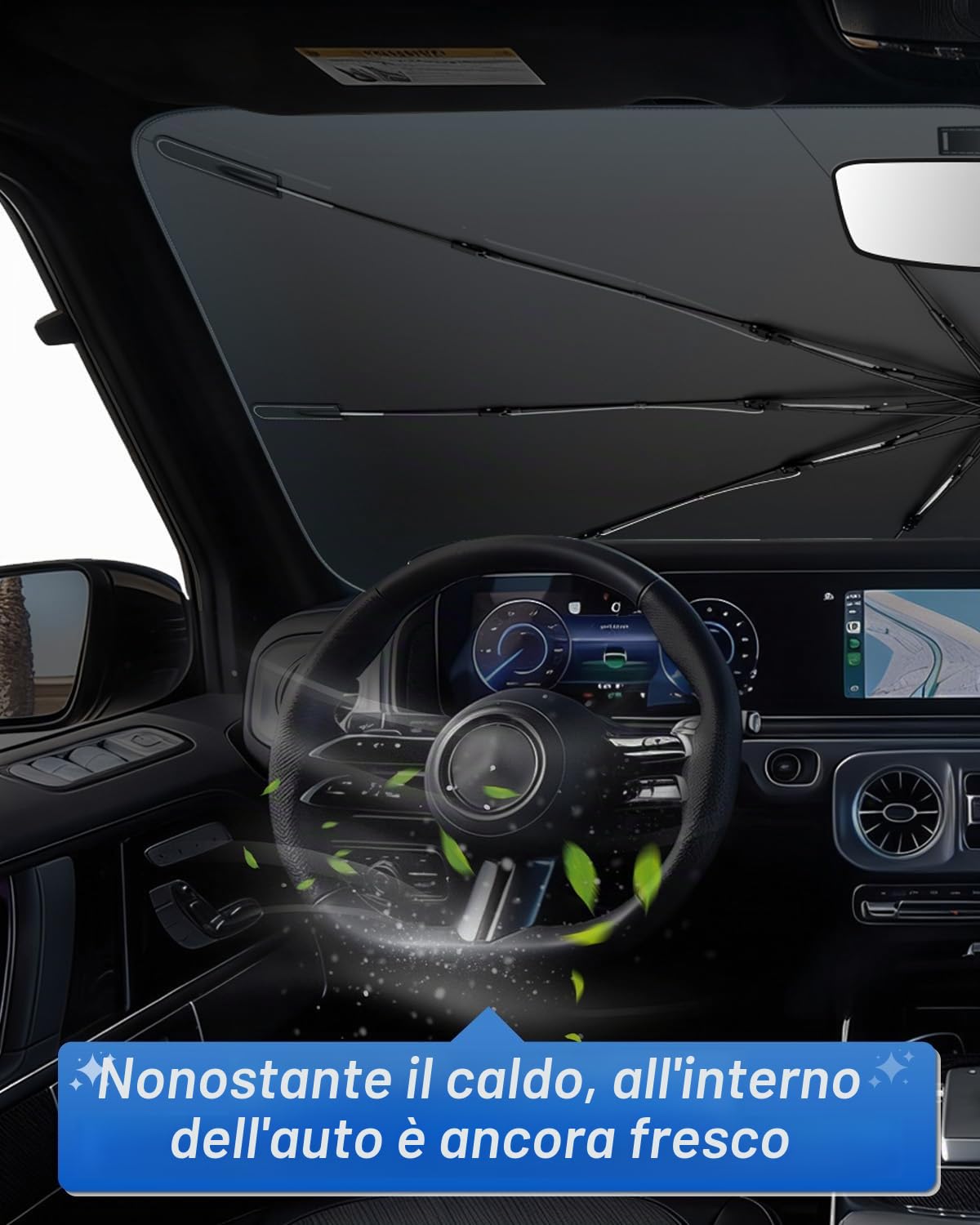 SHAOHAO Compatibile con FIAT 500 Abarth 595 2017-2026 Parasole per auto Parasole per parabrezza Facile da riporre Maniglia con cordino Protezione UV Accessori FIAT 500 parasole