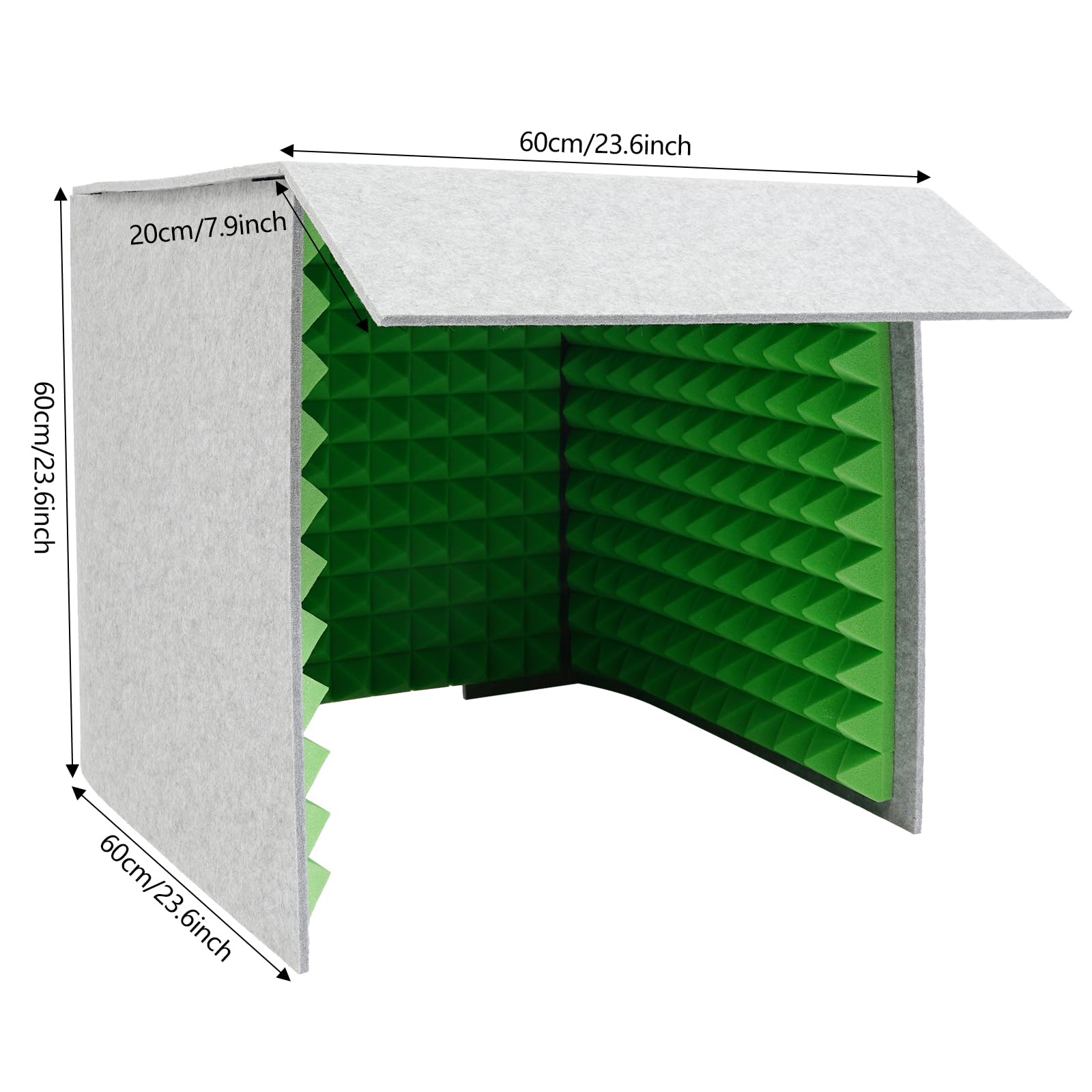 Copertura insonorizzata per desktop - Studio di registrazione pieghevole per insonorizzazione - 60 x 60 cm, esterno grigio interno verde - ideale per Home Studio, podcaster e musicisti