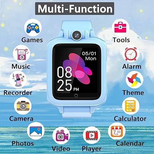 Vista 2 de TEZILON Reloj inteligente para niños, juguete educativo con 14 juegos de rompecabezas, reproductor de música MP3, cámara de video, despertador