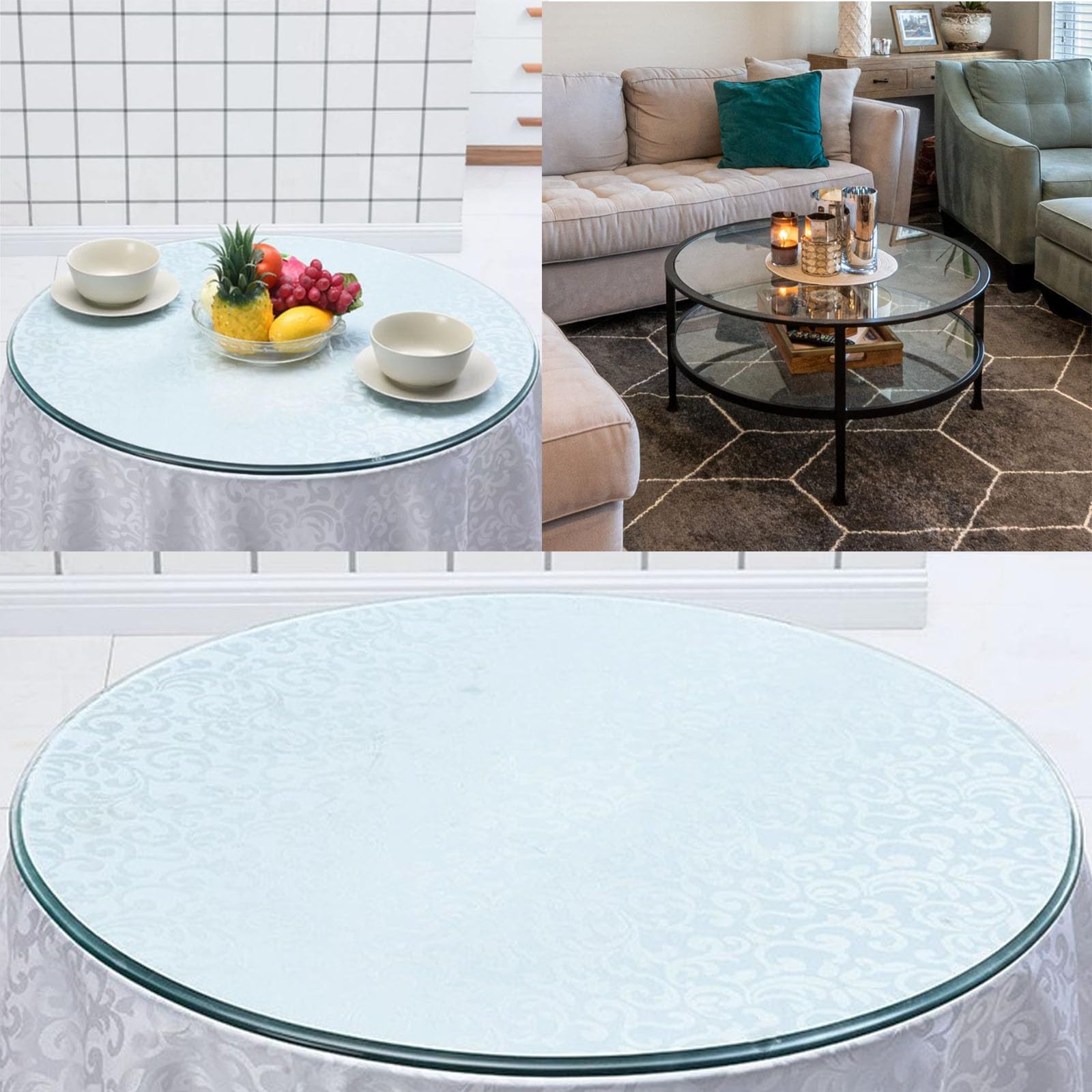 Dessus de table rond en verre trempé personnalisé pour table de salle à manger, parfait pour les tables de salle à manger de 38 cm, 50 cm, 75 cm, 88 cm, 100 cm