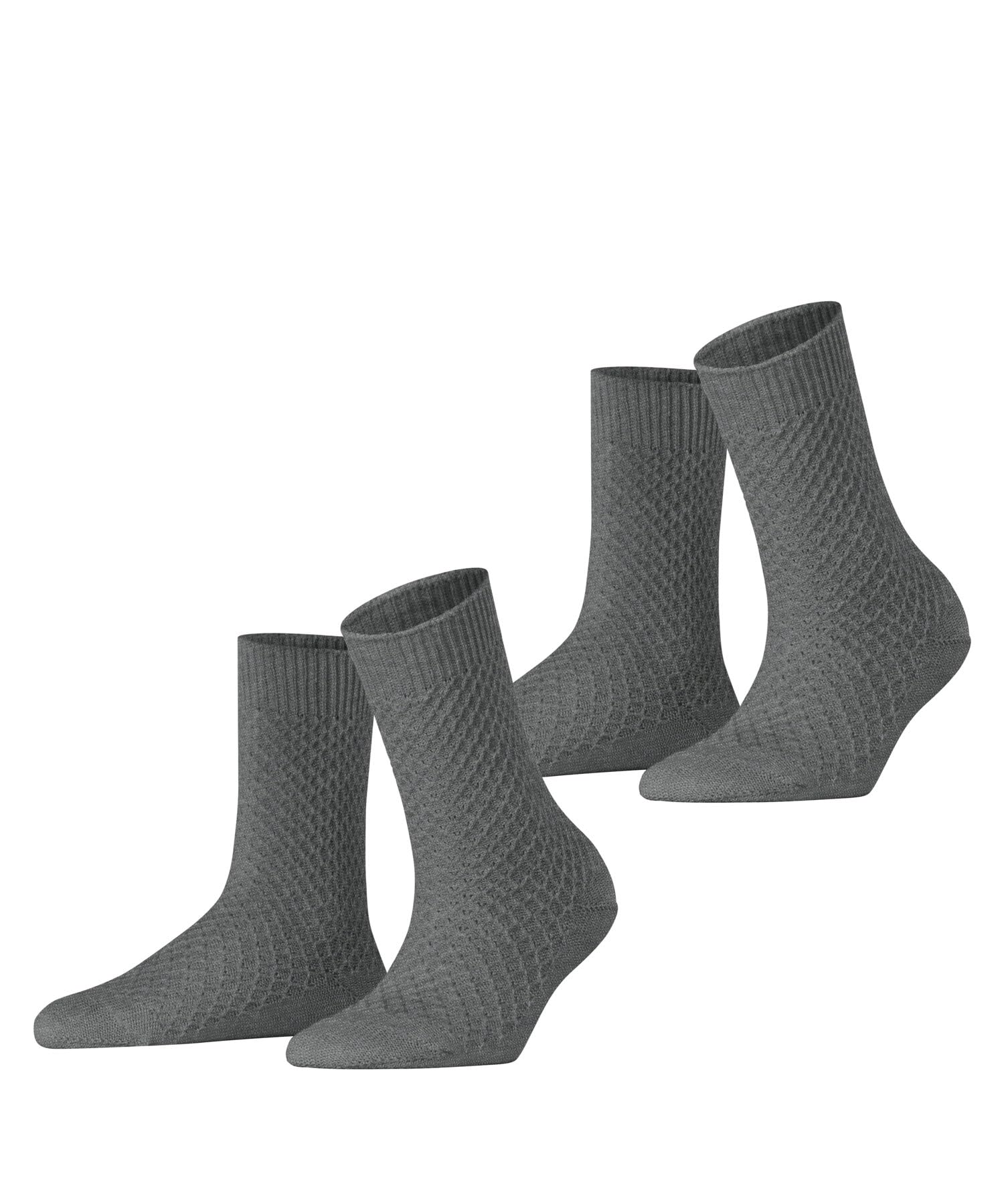 ESPRIT Women's Diamond Knit Multipack W So Cotton Plain 2 Pairs Socks, Grey Light Melange 3390, 2.5-5
