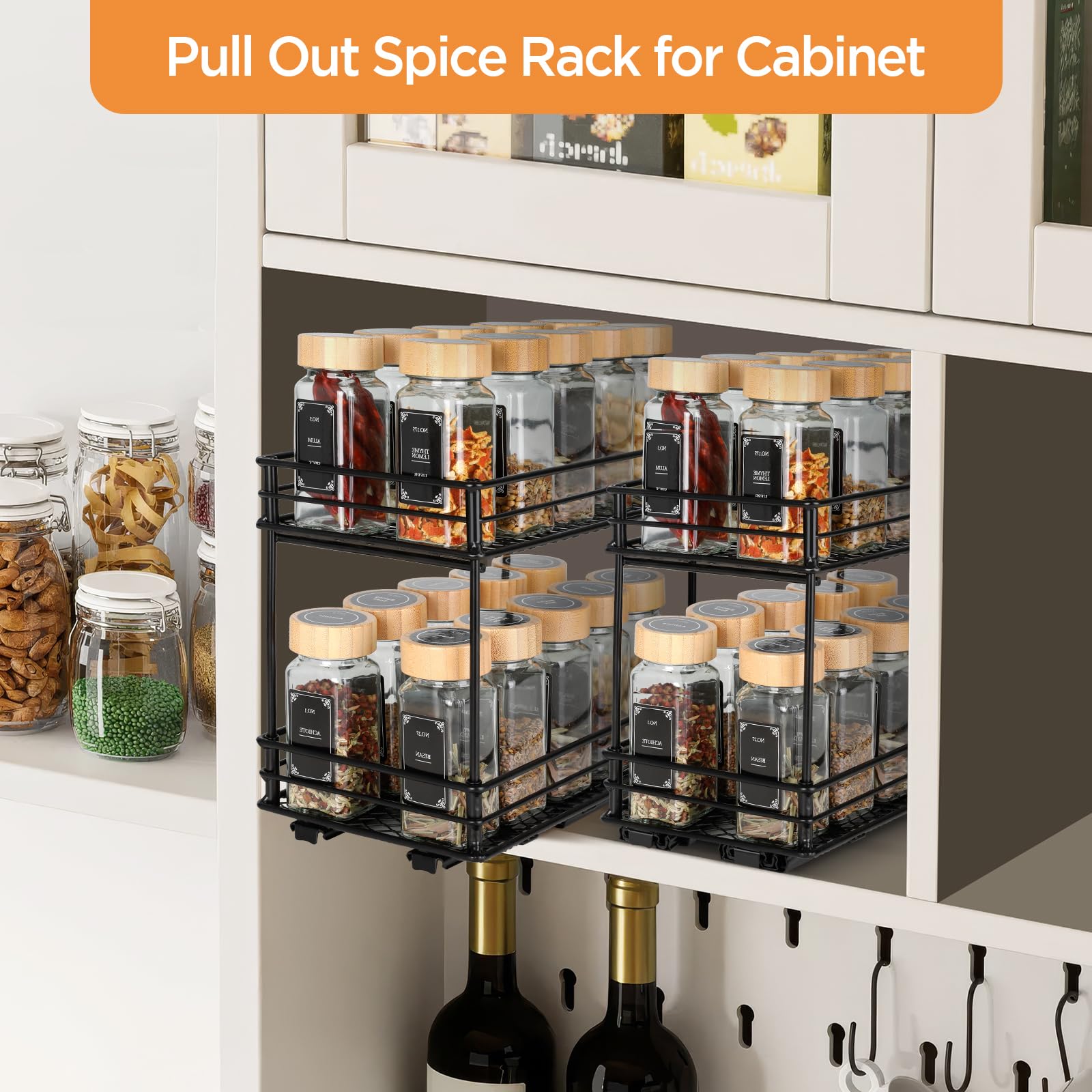 VINATO Organizador Deslizante de Especias de 2 Niveles – Estante para Especias con Guías, Organizador de Cocina para Armario (26x15x21,8 cm)