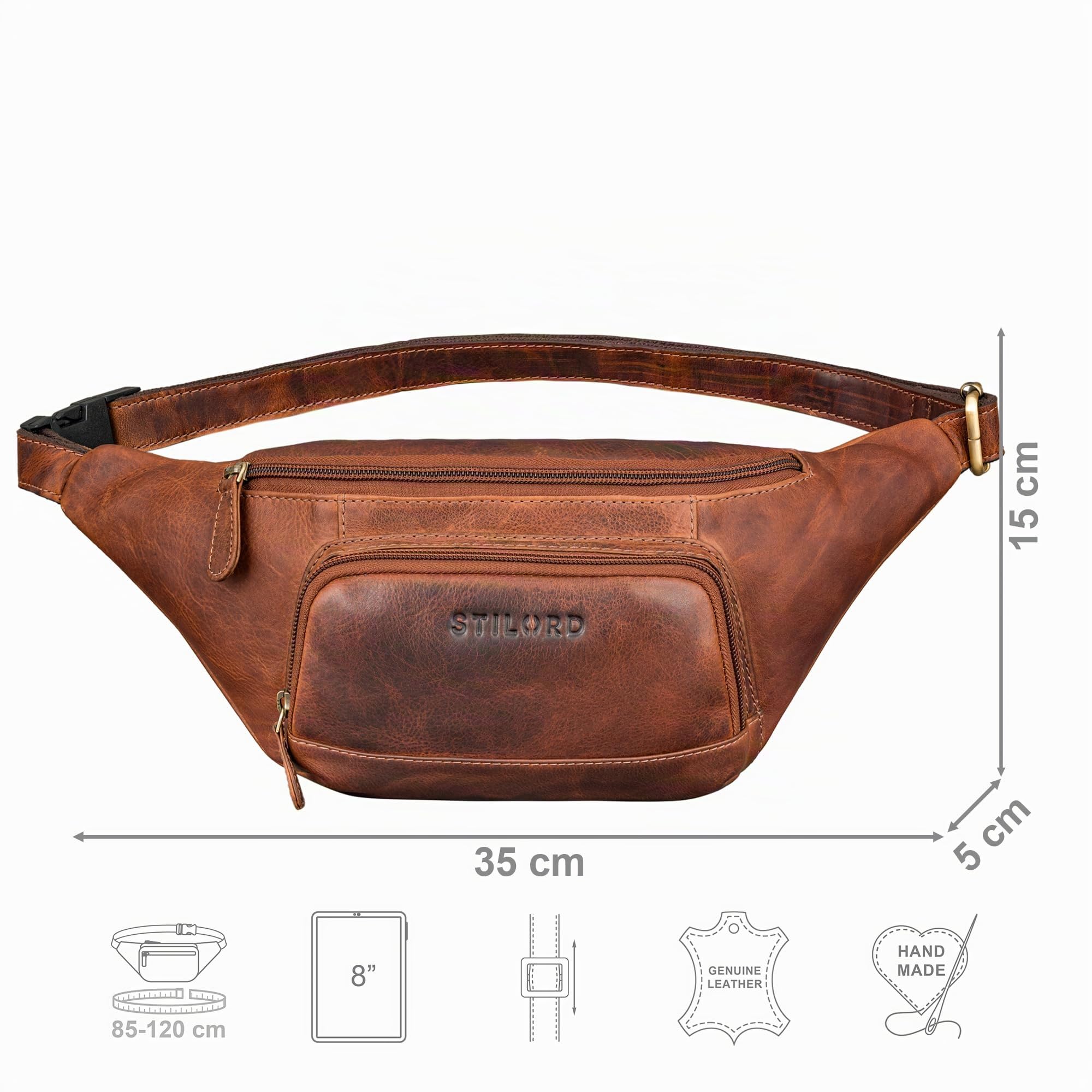STILORD Raven Stylishe Männer Bauchtasche Damen Leder Gürteltasche Herren Groß - Echtleder Hüfttasche Crossbody Umhängetasche Frauen Brutstbeutel Festival & Shopping Farbe:Prestige - braun