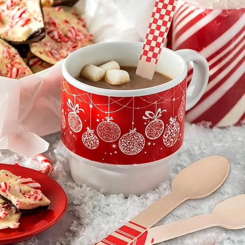 Miniatura 5 de Uiifan 120 cucharas de madera desechables de Navidad de 5.5 pulgadas, cucharas a rayas con rayas rojas, patrones de bastón de caramelo para degustar