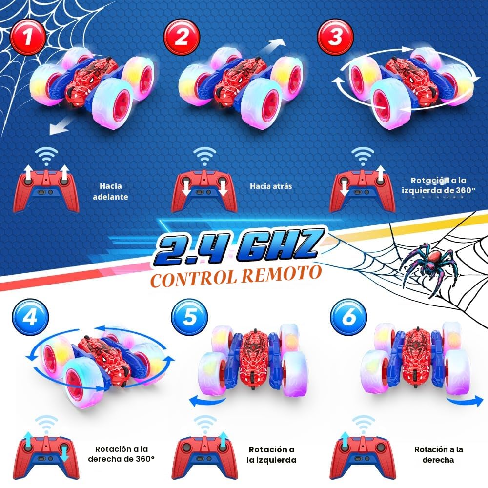 Mieryd Spider Coche Teledirigido, Acrobacia RC Carro Monster Truck 4x4 Crawler con Luz, Juguete Niño 3 4 5 6 7 8 9 Años Juego Infantile Exterior Regalo Cumpleaños Brinquedo Remote Control Car Toy