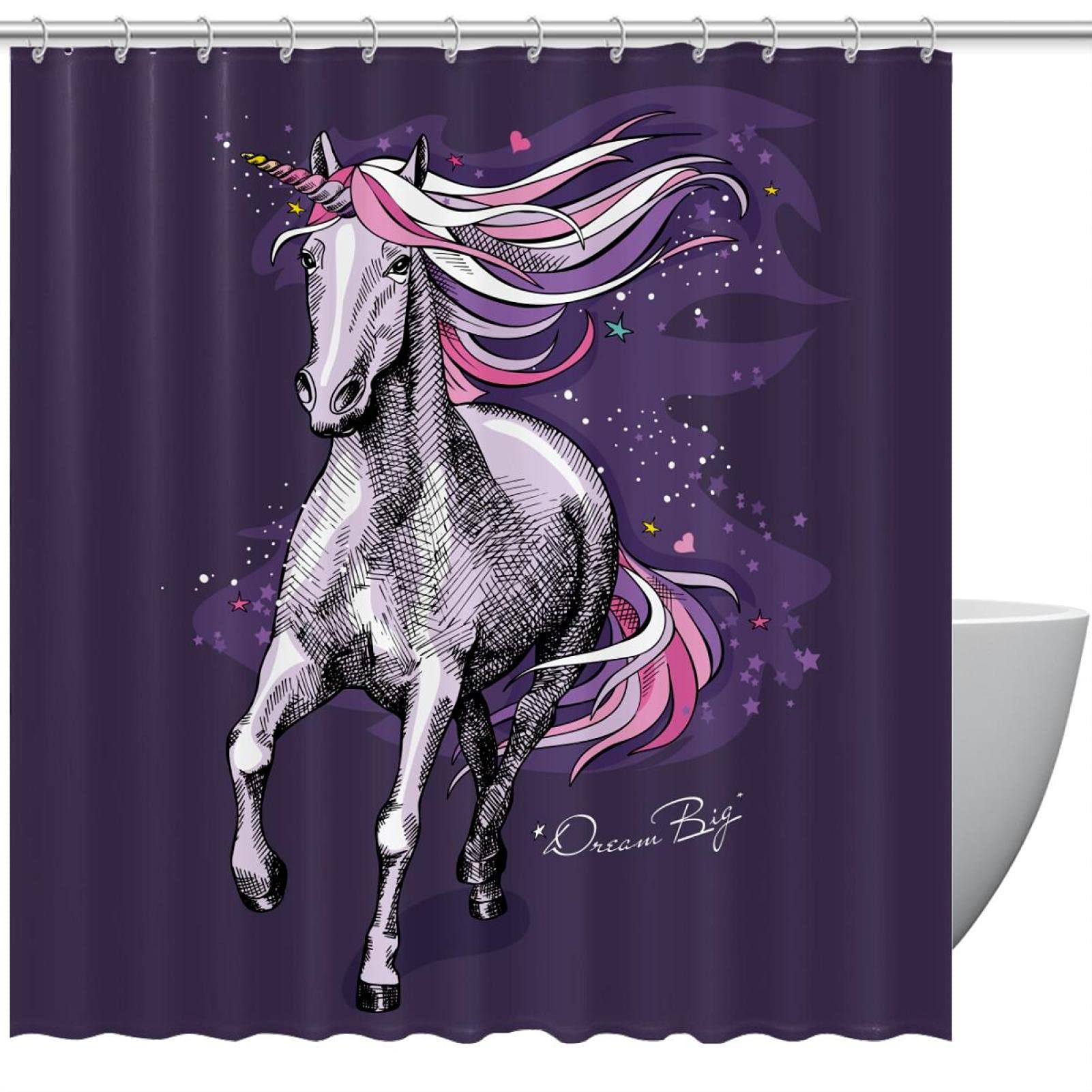 Rideau de douche licorne violet pour une salle de bain féerique