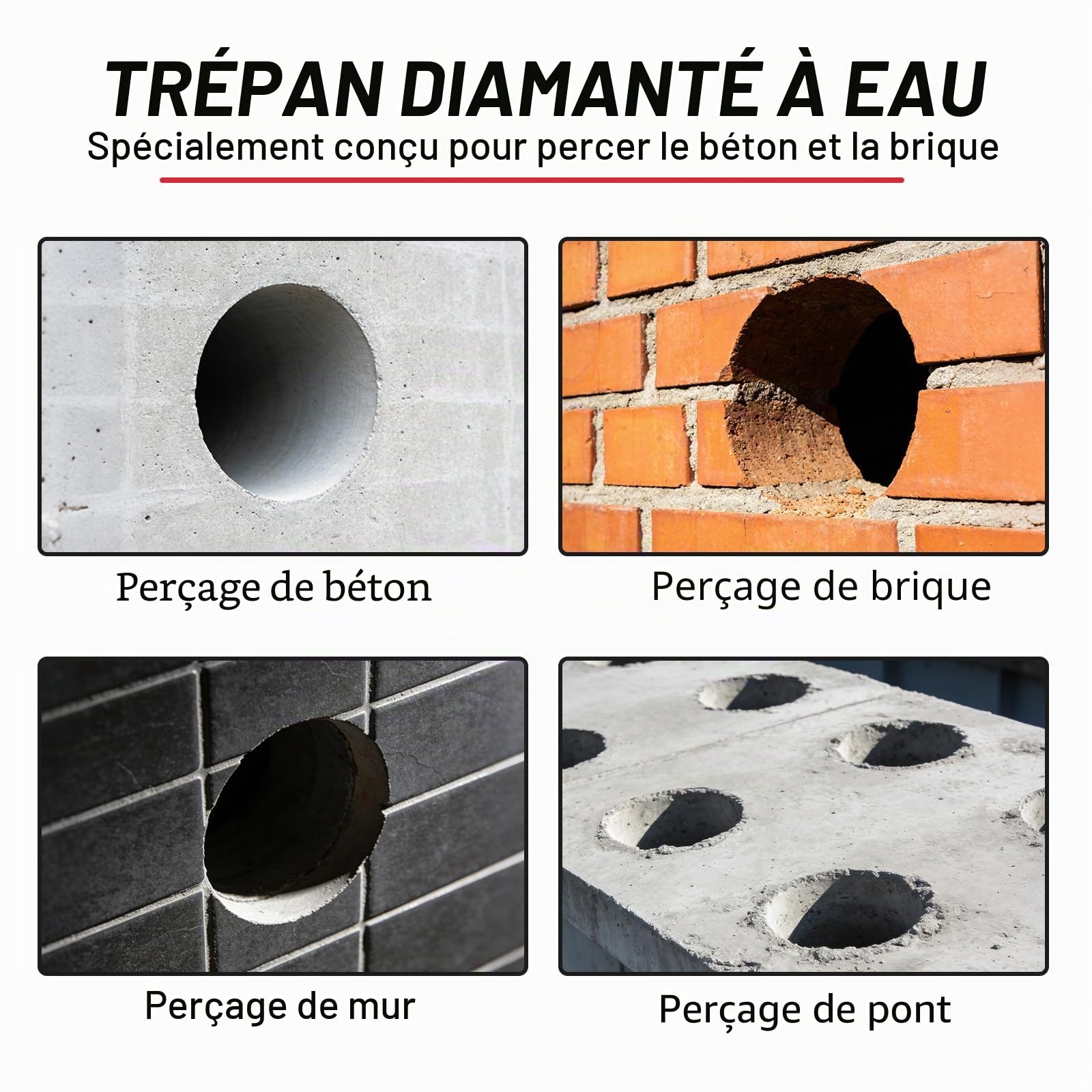 CPROSP Couronne Diamant pour Carotteuse 1¼" UNC, Ø52 mm, L420 mm, Soudée par Faisceau Laser, Couronne de Carottage pour Perçage Humide, pour Concrete, Masonry and Stone