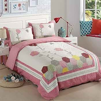 Amazon｜キルティングパッチワークベッドカバーセット綿100％、枕