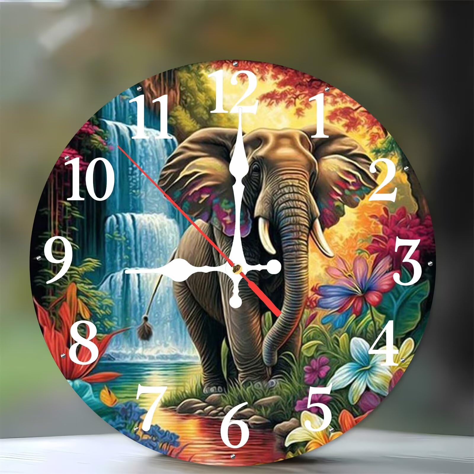 Horloge Murale Silencieuse sans Tic-Tac Motif Éléphant Cascade 35cm
