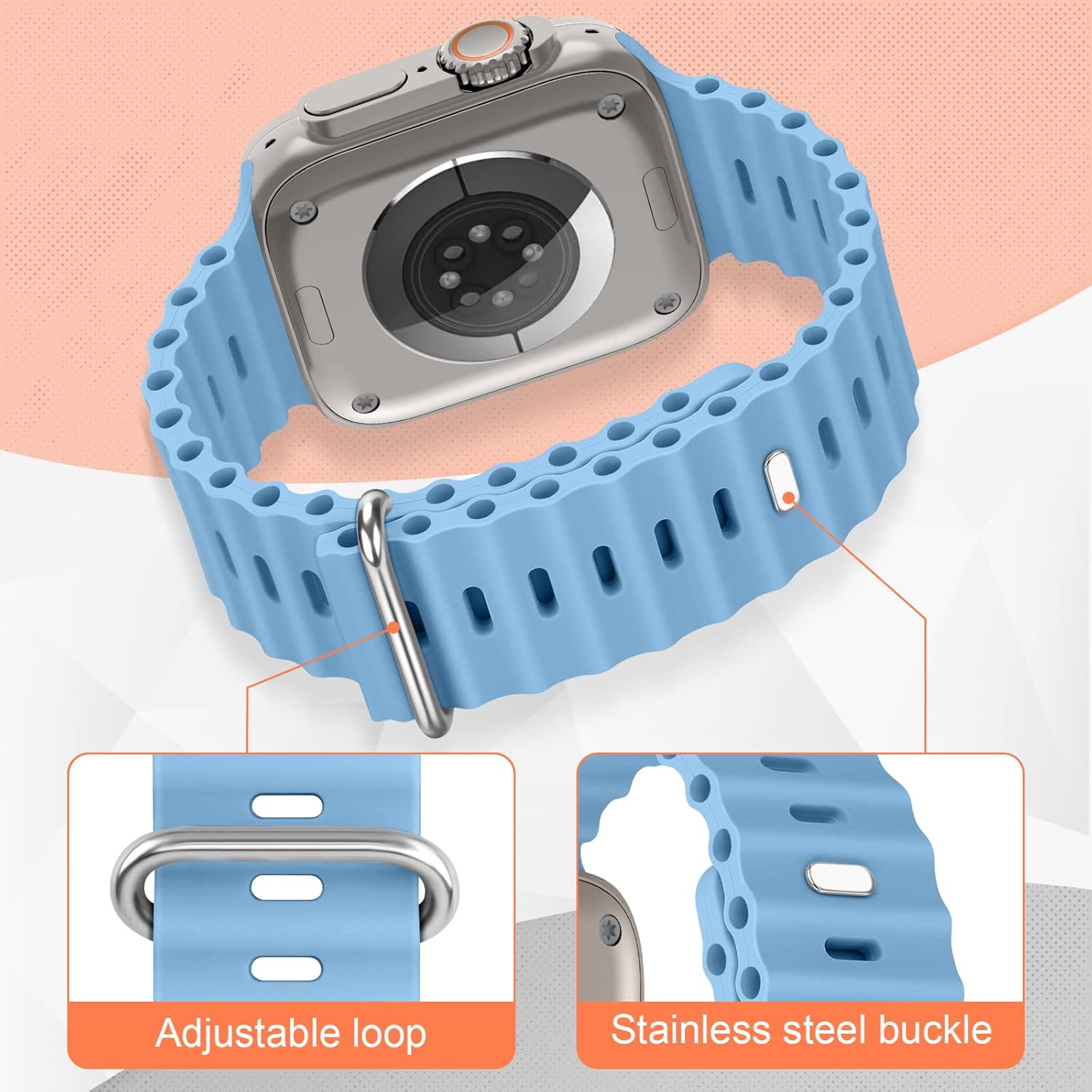 6 Pack Ocean Bands for Apple Watch Band 49mm 45mm 44mm 42mm 41mm 40mm 38mm, Soft Silicone Waterproof Strap Wristbands for iWatch Ultra SE Series 8 7 6 5 4 3 2 1 for Women Men