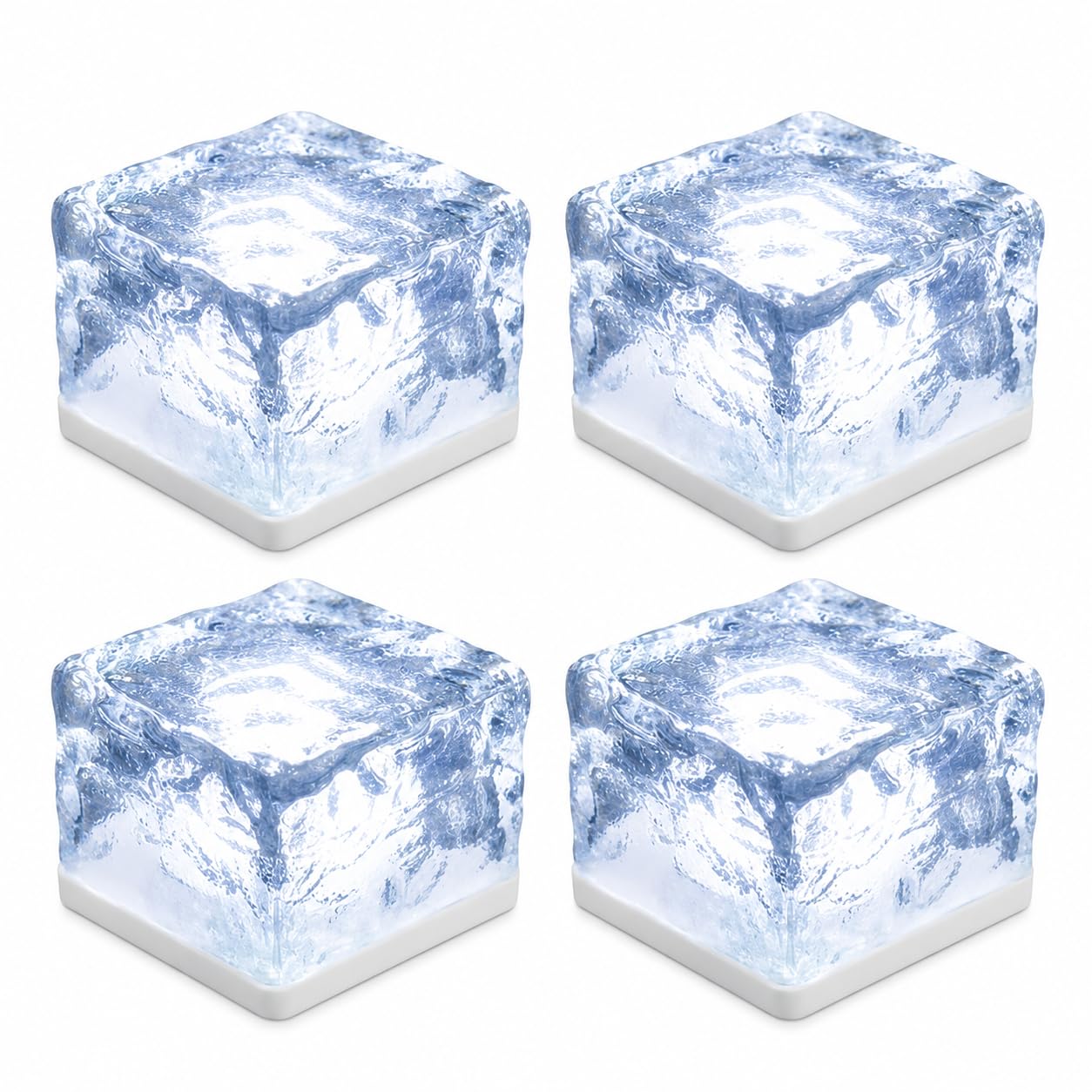 GWSOLAR Solar Ground Lights 4 Pack, White LED, 7cm Brick Ice Glass Design, Auto On/Off, IP65 Waterproof Outdoor Garden Lights for Pathway, Patio, Deck & Tabletop