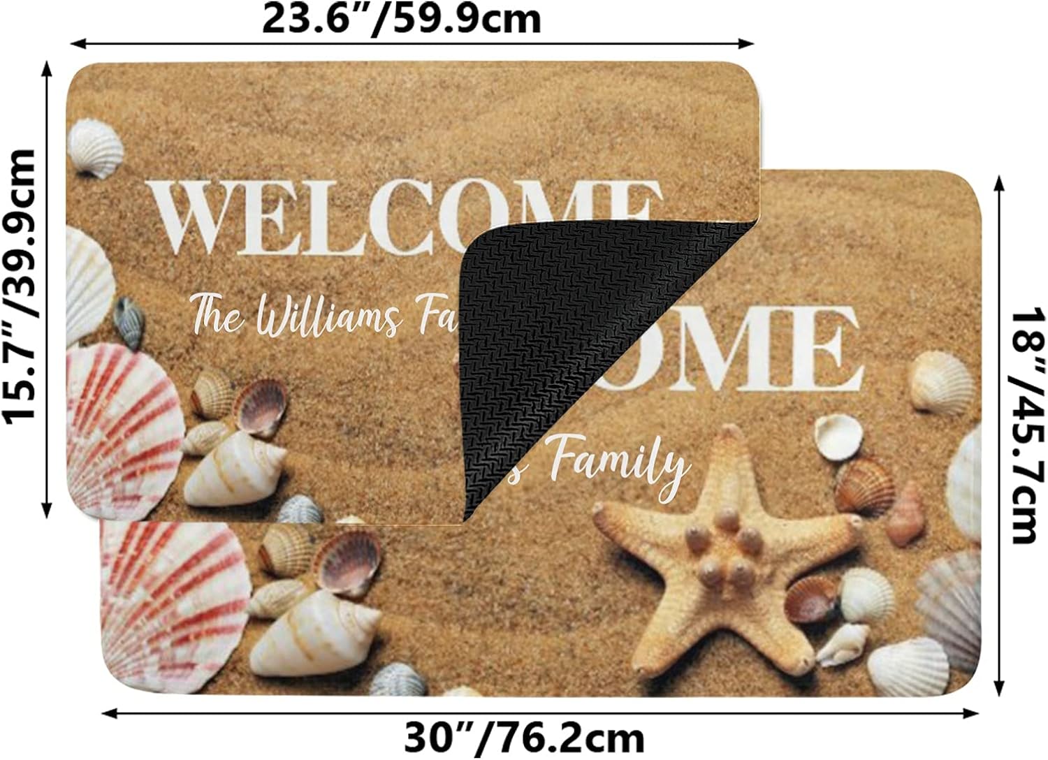 Sandy Beach Starfish Personalized Doormat Text Name Custom Indoor Outdoor Pet Mat Entrance Rugs Home Decor Welcome Door Mats 30 x 18 Inch