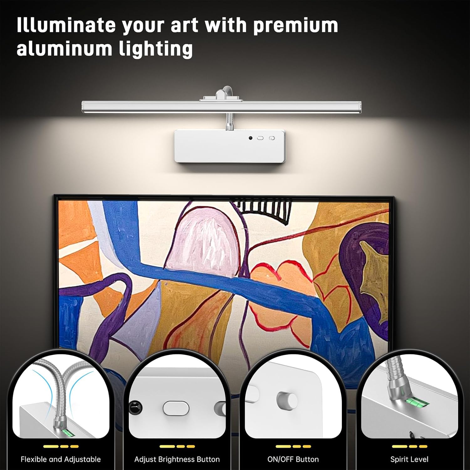 Picture Light, 15.35inch Wireless Picture Lights for Wall Rechargeable, Battery Lights for Pictures on Wall, 3 Color Art Lighting for Paintings with Timer and Dimmable Artwork Display (Silver-2PCS)