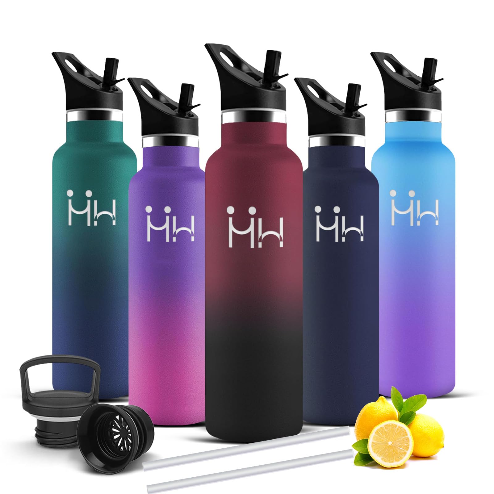 Mujigaga Insulated Water Bottle, 750ml Water Bottle, BPA Free, Water Bottles with Straw, Leakless, Thermal Bottle, 18/8 Stainless Steel, Water Bottles for Office, Gym, Camping, Beach