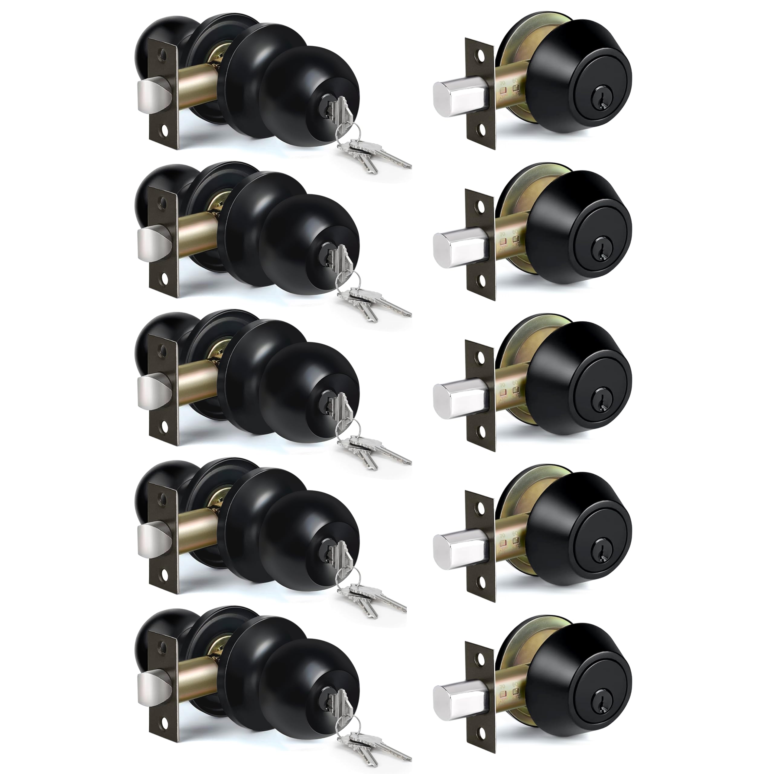 Satin Nickel Door Knobs - 2 Pack Keyed Locks & Deadbolts -10