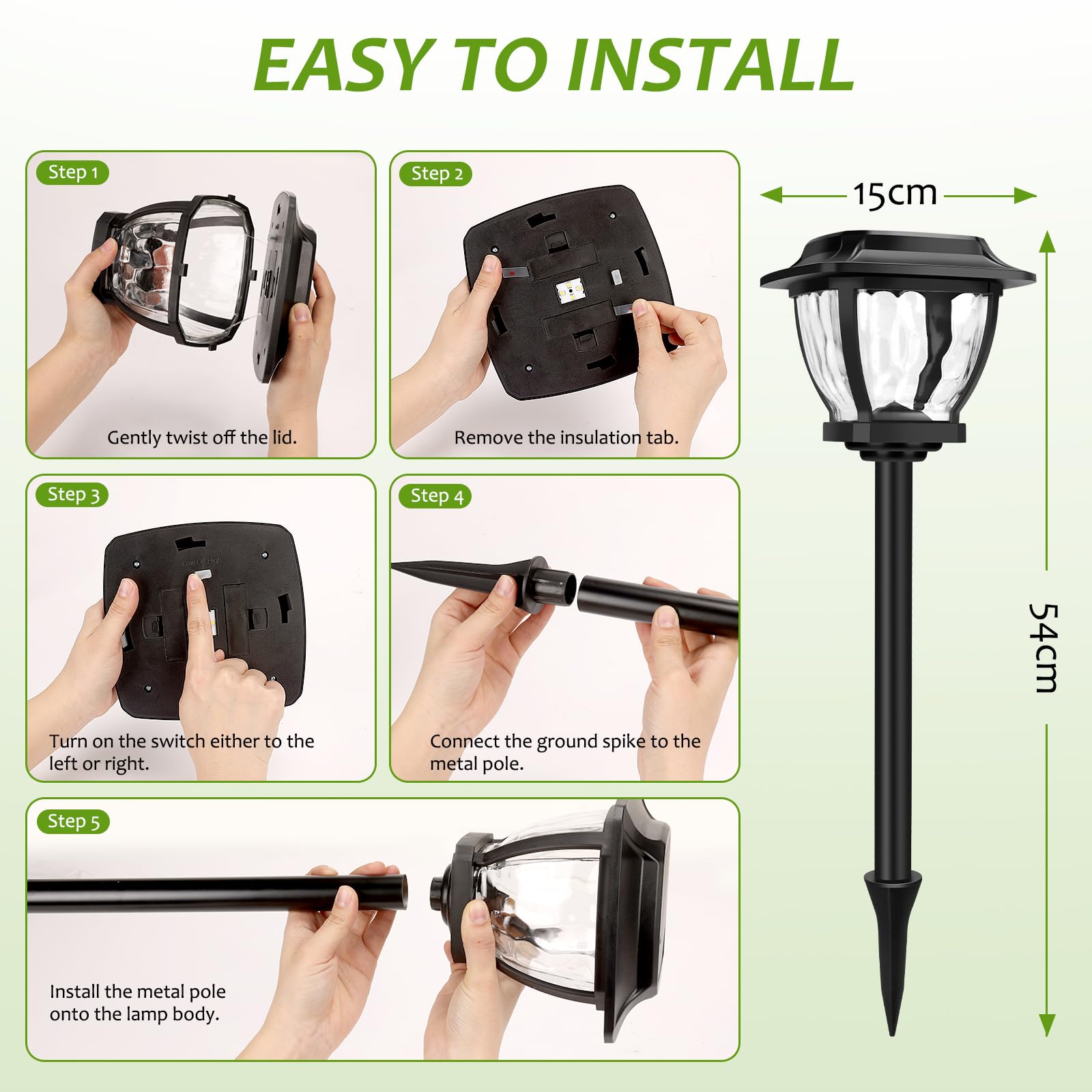TOSHIN Solarleuchte für den Außenbereich, Garten, wasserdicht, LED, Solarlicht, für den Außenbereich, für Terrasse, Rasen, Garten, Allee, Wege, 2 Stück (warmweiß)