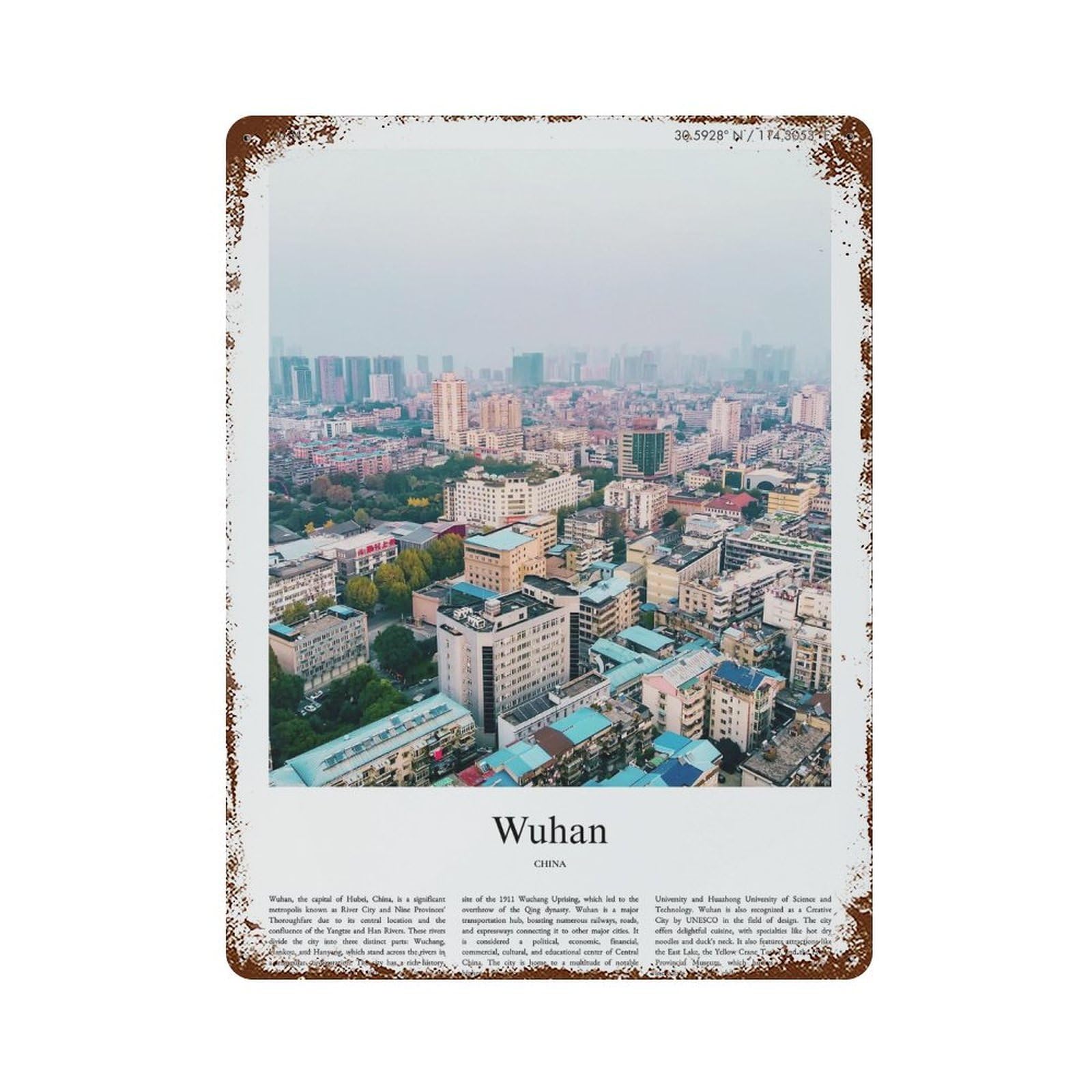 xiaoxiaoshen Wuhan China City Scenery Wall Decor Art Metal Tin Poster Modern Home Decor Art Home Bar Shop Decorations Vintage Sign 40x30cm