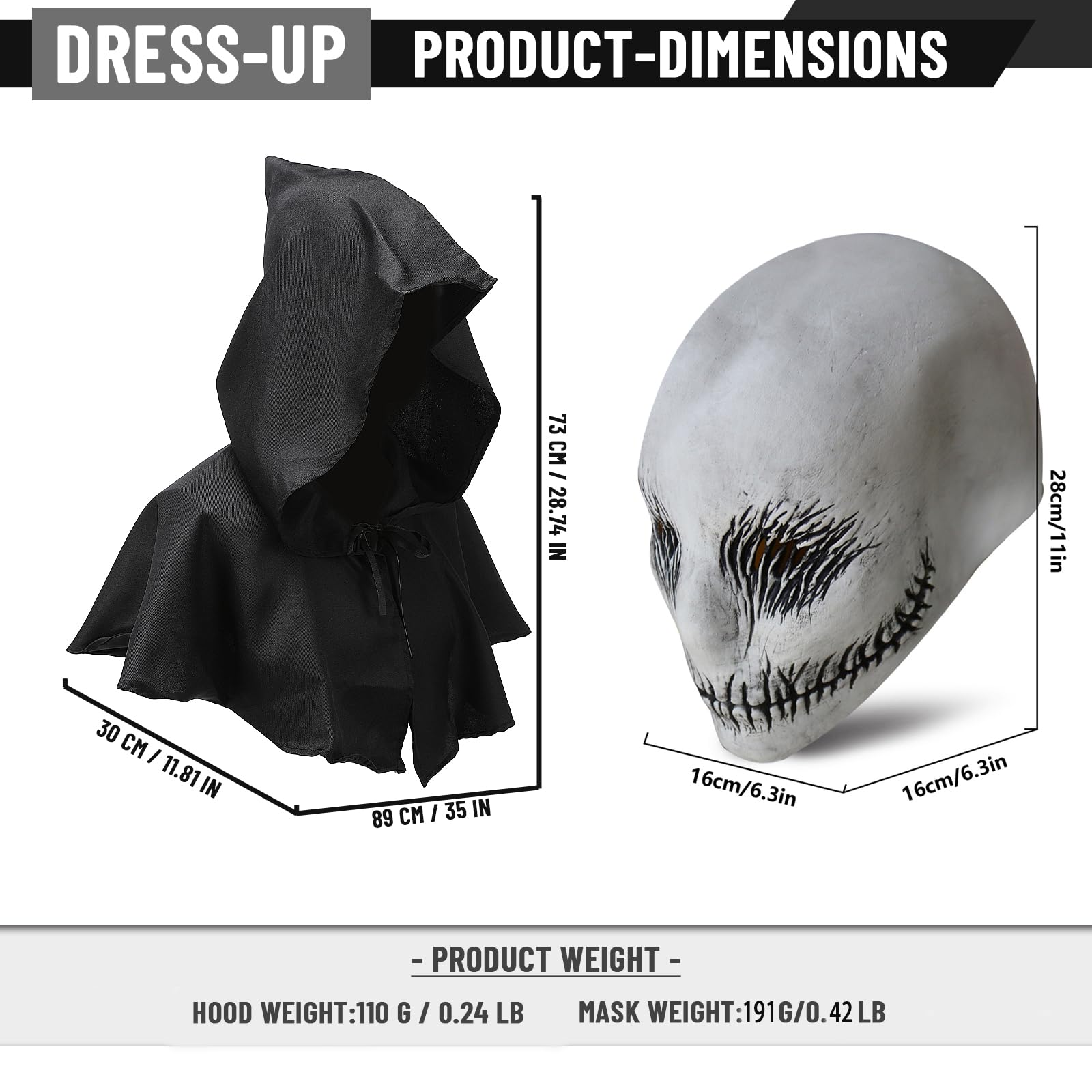 AENEY Scary Slenderman Smile Mask, 3PCS Creepy Ghostface Demon Hooded Cloak Gloves, Horror Halloween Cosplay Props (3PCS-Mask - Image 4