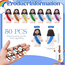 Bememo 50 Pcs Mini Jesus Figures Jesus Loves You Christ Toys Little Christ Figures to Hide and Seek Sunday School Religious Party Favors Gift (Rainbow Colors)