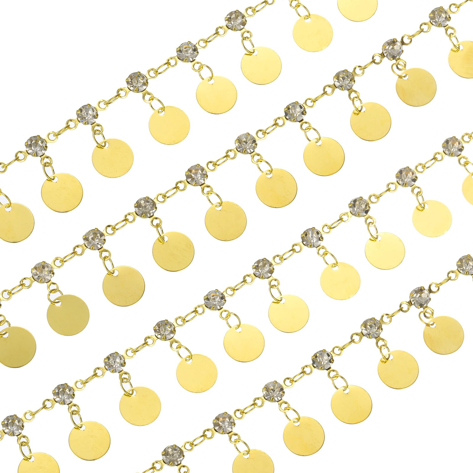 Chaîne en strass avec pampille de 2m dorée et blanche pour création de bijoux et customisation