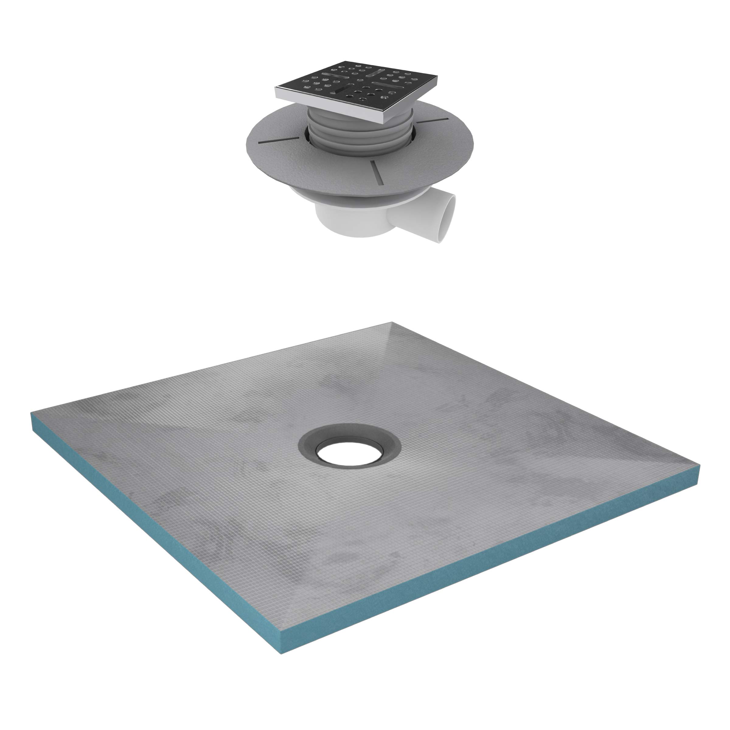 Receveur de Douche à Carreler 90x90 cm avec Bondes à Sortie Horizontale - Grille Inox