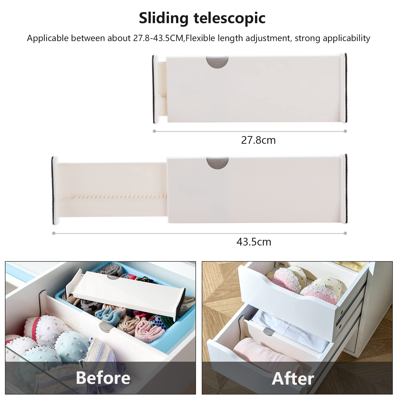 ZJT Schubladentrenner, 4er-set Schubladenteiler Organizers, Verstellbare Schubladen Organisers Separatoren, Schubladeneinsatz für Kleiderschrank, Kommode, Schrank, Büro (L (27.8-43.5 cm))