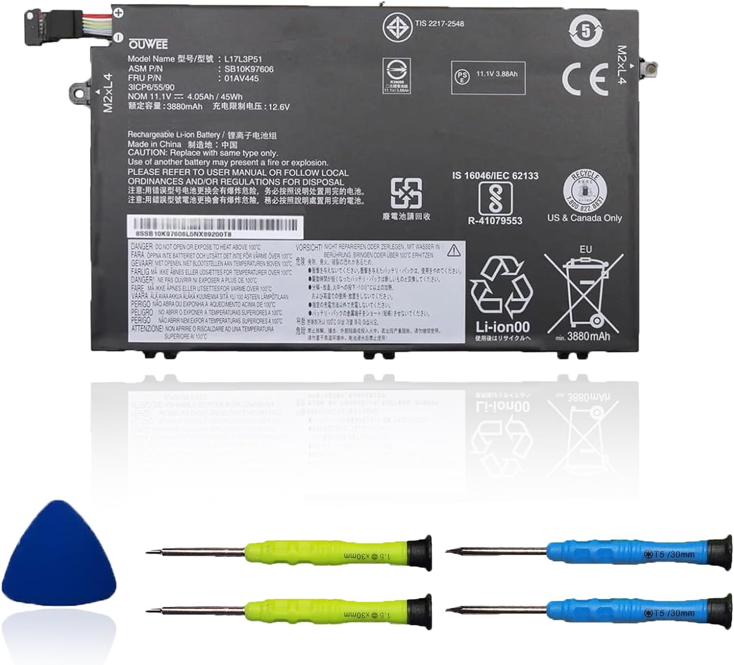 L17L3P51 Laptop Battery Compatible with Lenovo ThinkPad E14 E15 E480 E485 E495 E580 E585 E490 E590 E595 Series SB10K79606 01AV445 L17C3P51 01AV448 L17M3P52 01AV447 L17M3P51 01AV446 11.1V 45Wh