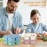 Vista 6 de Cajas Bento para Aperitivos (Paquete de 4) - Contenedores Reutilizables de 4 Compartimentos para Preparación de Comida para Niños y Adultos