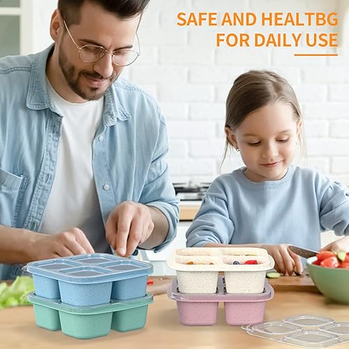 Miniatura 6 de Cajas Bento para Aperitivos (Paquete de 4) - Contenedores Reutilizables de 4 Compartimentos para Preparación de Comida para Niños y Adultos,