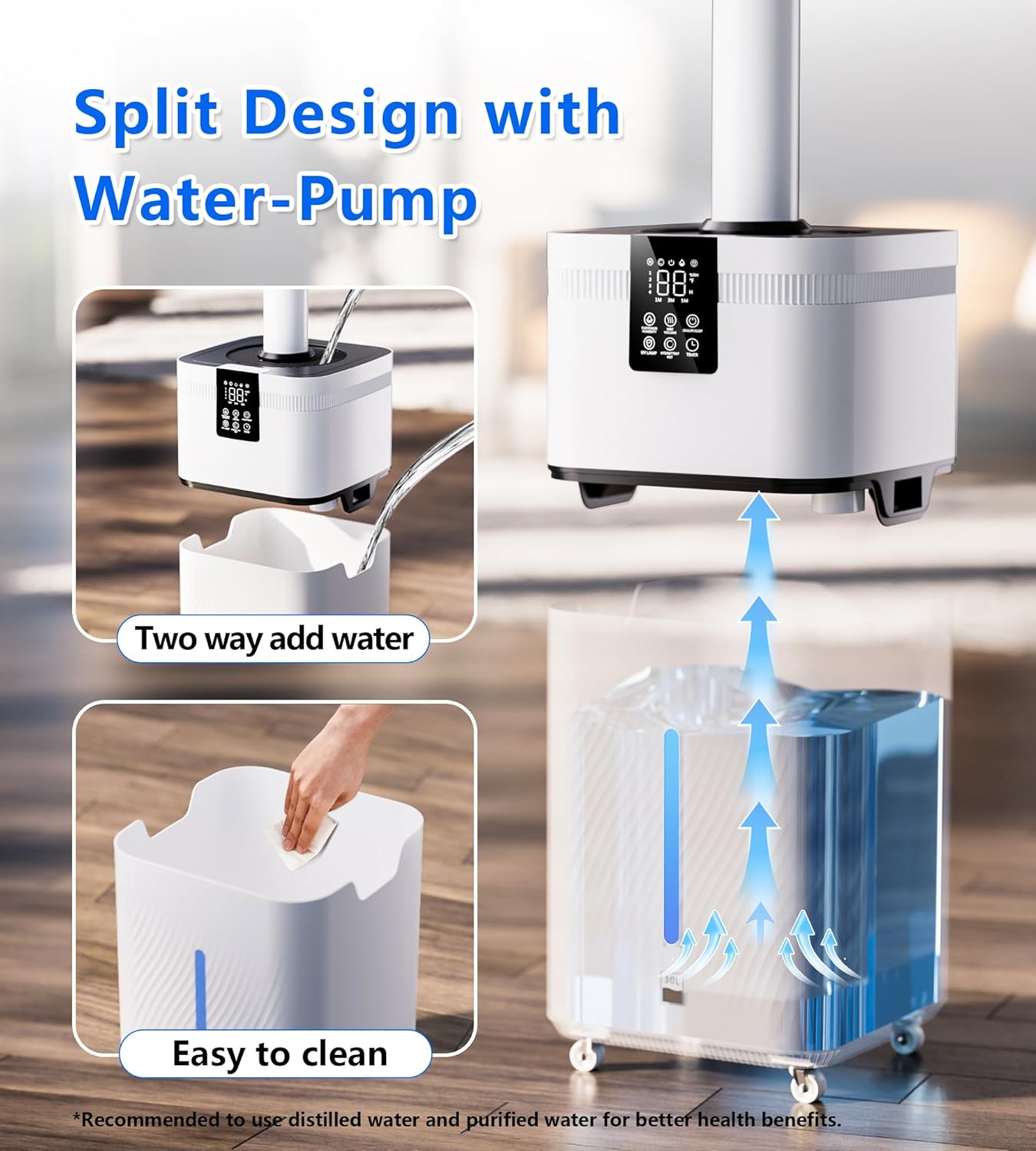 30L/7.93Gal Humidifier Large Room 4200 ft², Supersized Cool Mist, 120H Quiet Humidifiers for Bedroom, 3000mL/h Mist Output, Touch/Remote Control, Humidifiers for Home, Whole House, Plant, White