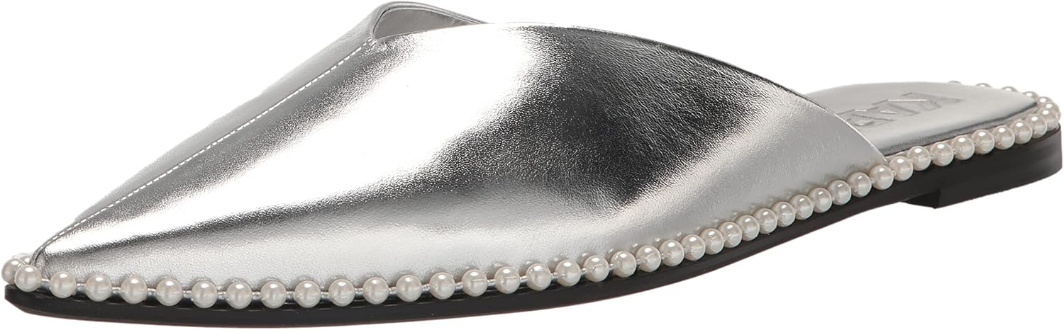 Karl Lagerfeld Paris Women's Vyra-Flat Mule 8mm Loafer, Silver, 7.5