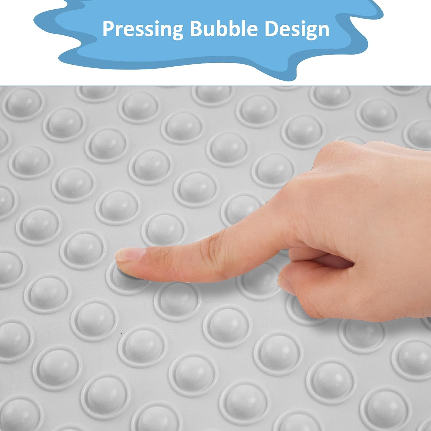 Tiamo Silicone Bath Mat for Tub Non Slip,27 x 16 Inches Bathtub Mat for Shower Anti Slip,Machine Washable,Push Pop Bubbles,White