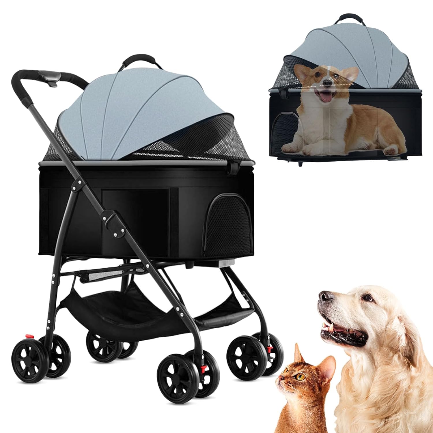 3-in-1 Folding Dog Stroller & Carrier for Small Pets – Portable Travel