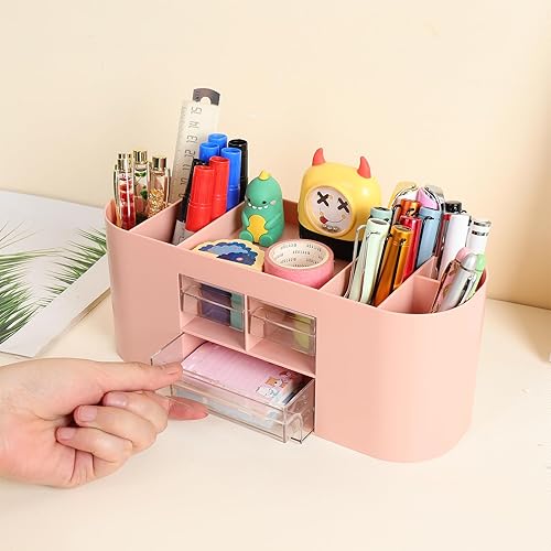 Miniatura 4 de Soporte para lápiz para escritorio con 3 cajones, organizador de escritorio todo en uno, accesorios de escritorio perfectos para uso de oficina,