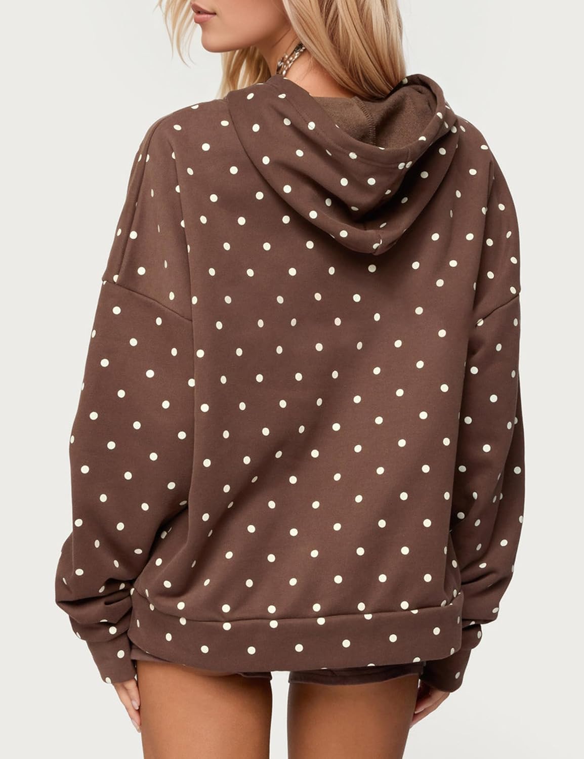 Womens Polka Dot Hoodie Oversized Fleece Long Sleeve Drop Shoulder Graphic Print Aesthetic Hooded Sweatshirt Trendy - Image 2
